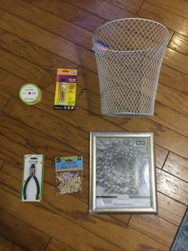 materials to make a chicken wire frame, a Dollar Tree gift