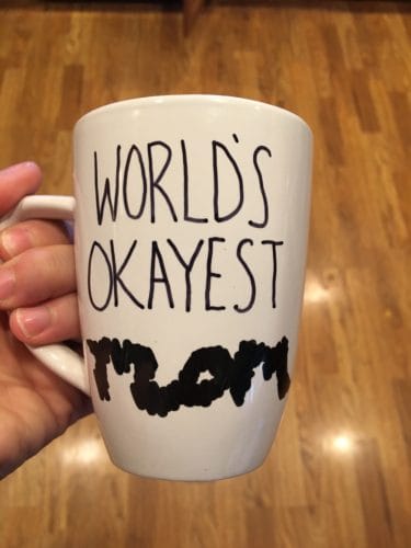 dollar tree gift mug with Sharpie mistake and dry erase marker fixing it