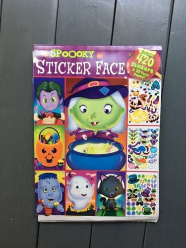 Halloween sticker face book, a car activity for kids
