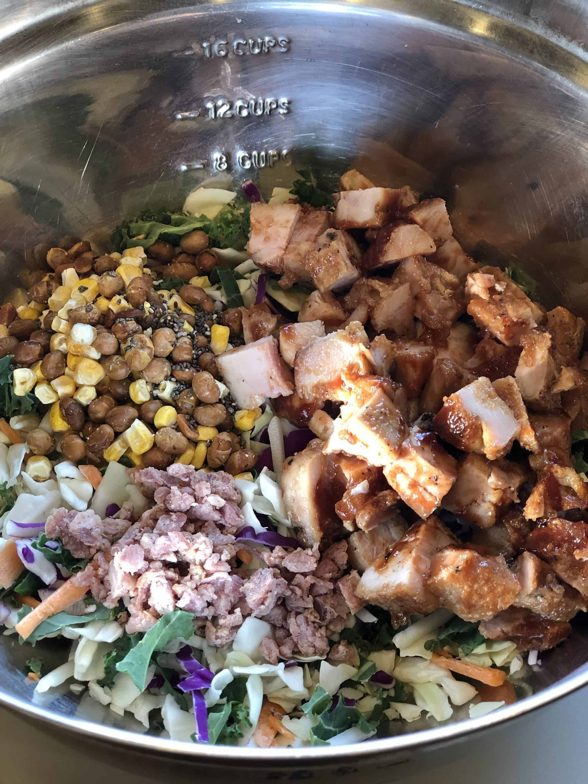 BBQ Chicken Salad Wrap ingredients in bowl