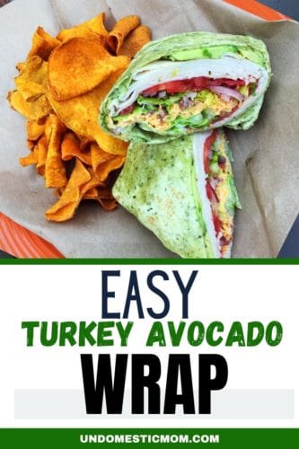 pinterest image of turkey avocado wrap