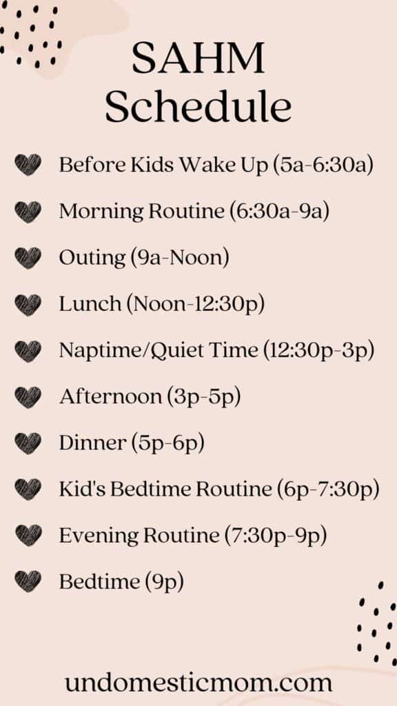 graphic detailing a sample stay at home mom schedule